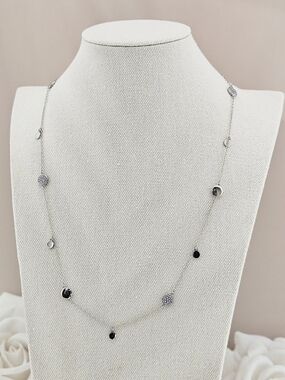 Sterling Forever Necklace Delicate Cubic Zirconia Disc Station Necklace Boho New